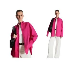 COS Oversized Cotton Poplin Button Up Shirt Bright Pink Size 8